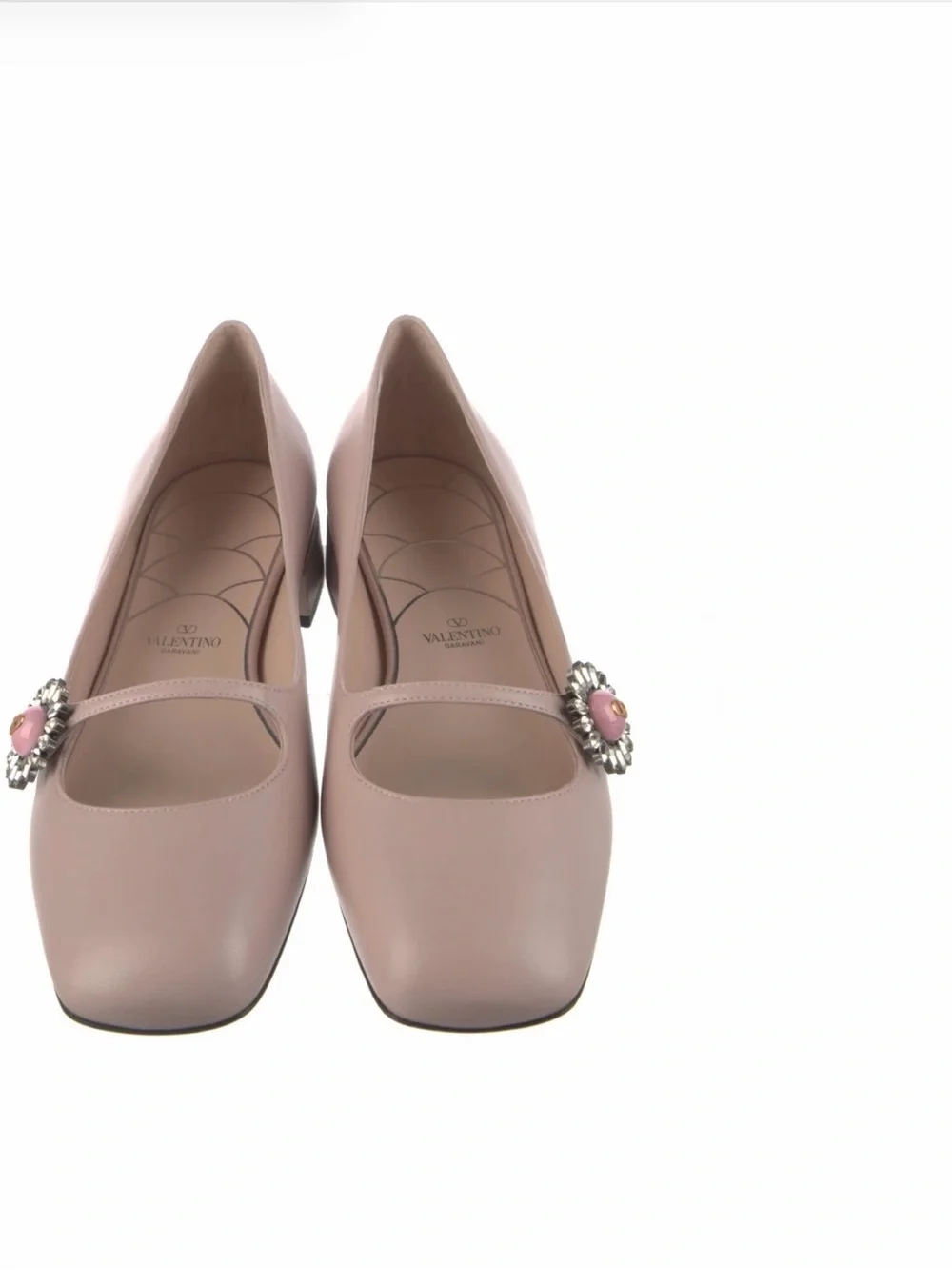 Valentino Garavani Blush Pink Mary Jane Flats with Jeweled Brooch